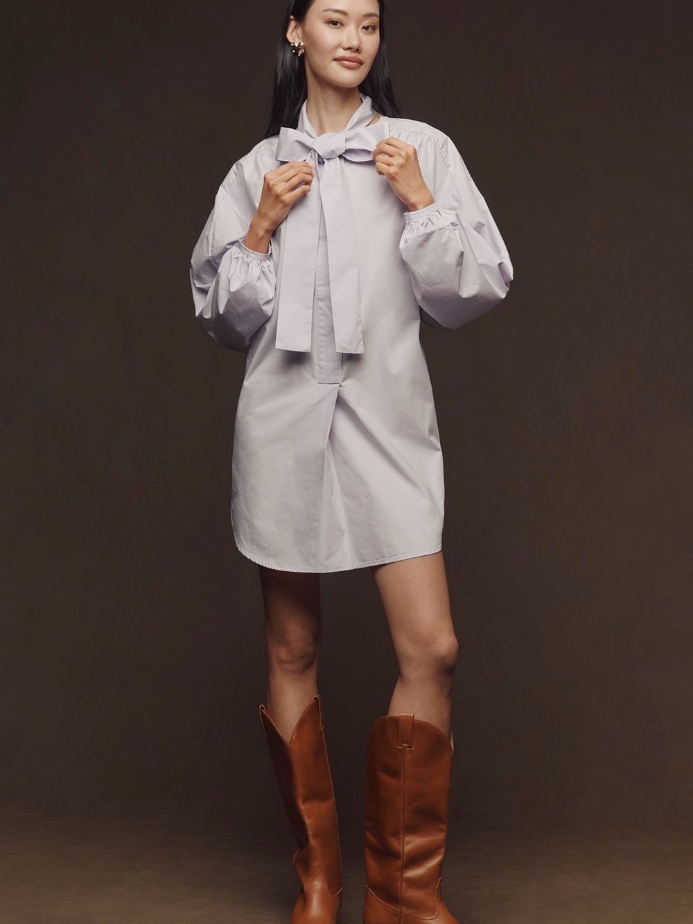 Anthropologie English factory Lavender Tie-Neck  bow Puff Sleeve Mini Dress